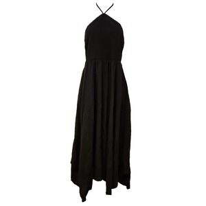 Old Navy Black Halter Midi Dress Size LT Goth Fairygoth Witchy Grunge